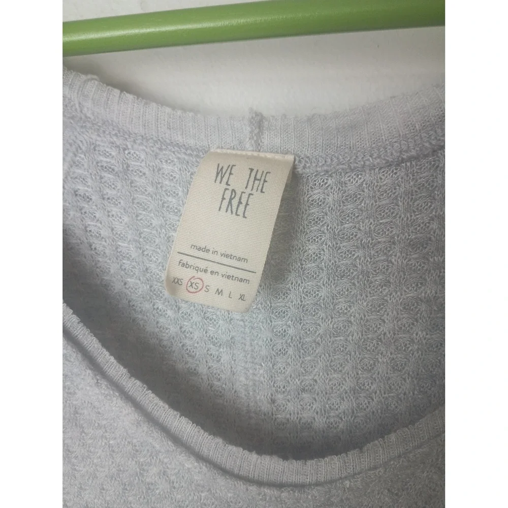 We The Free Free People Gray Thermal V-Neck High Low Waffle Knit Top XS